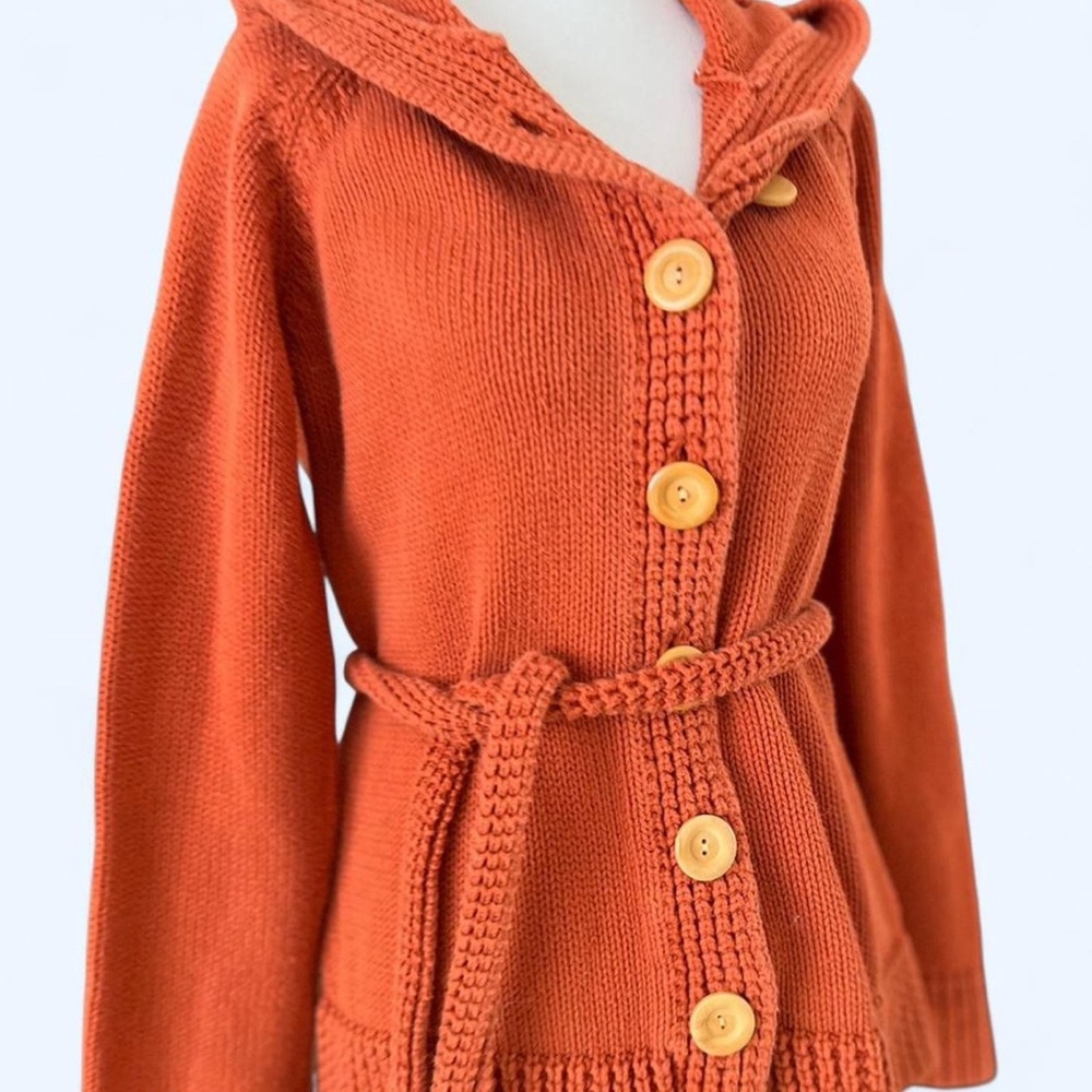 Y2K H&M Women’s Orange Chunky Knit Belted Cardigan Cabincore Sweater Large
